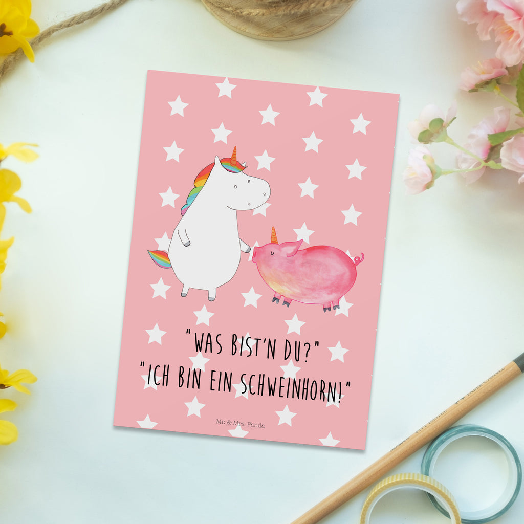 Postkarte Einhorn + Schweinhorn Geschenkkarte, Grußkarte, Karte, Einladung, Ansichtskarte, Geburtstagskarte, Einladungskarte, Einhorn, Einhörner, Einhorn Deko, Pegasus, Unicorn, Freundschaft, Schweinhorn, Schwein, Freundin, Schweinchen