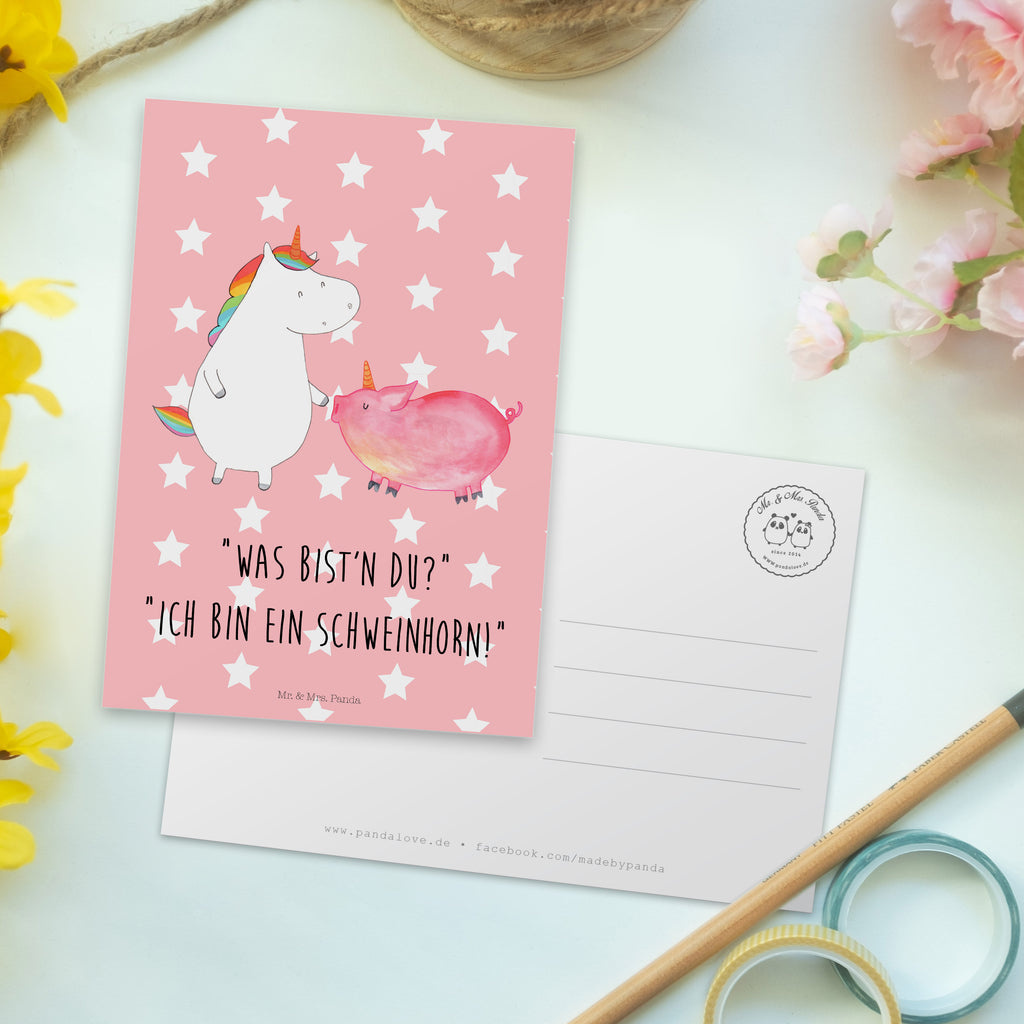 Postkarte Einhorn + Schweinhorn Geschenkkarte, Grußkarte, Karte, Einladung, Ansichtskarte, Geburtstagskarte, Einladungskarte, Einhorn, Einhörner, Einhorn Deko, Pegasus, Unicorn, Freundschaft, Schweinhorn, Schwein, Freundin, Schweinchen