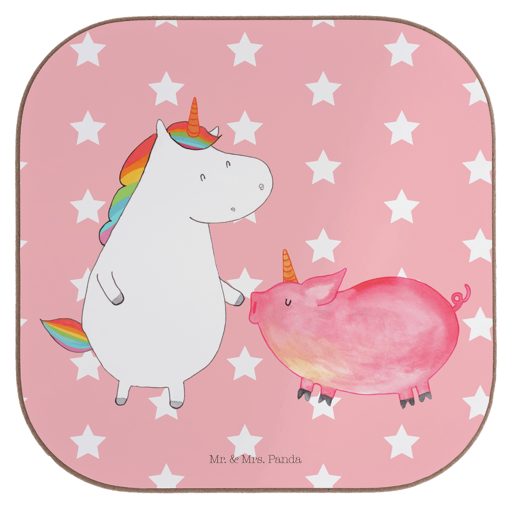 Quadratische Untersetzer Einhorn + Schweinhorn Bierdeckel, Glasuntersetzer, Untersetzer Gläser, Getränkeuntersetzer, Einhorn, Einhörner, Einhorn Deko, Pegasus, Unicorn, Freundschaft, Schweinhorn, Schwein, Freundin, Schweinchen