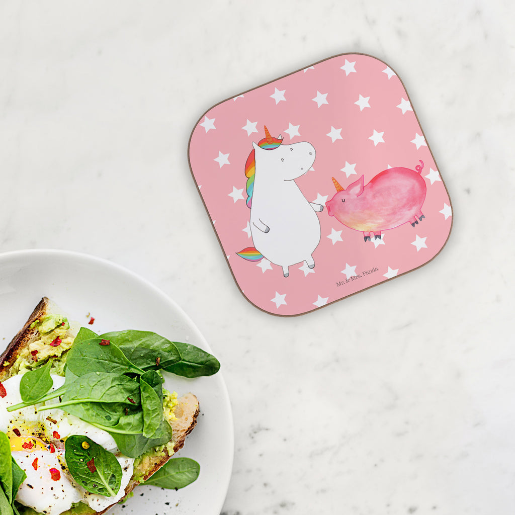 Quadratische Untersetzer Einhorn + Schweinhorn Bierdeckel, Glasuntersetzer, Untersetzer Gläser, Getränkeuntersetzer, Einhorn, Einhörner, Einhorn Deko, Pegasus, Unicorn, Freundschaft, Schweinhorn, Schwein, Freundin, Schweinchen
