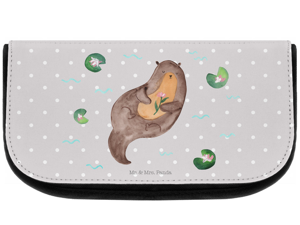 Kosmetiktasche Otter mit Seerose Kosmetikbeutel, Kulturtasche, Kulturbeutel, Schminktasche, Make-Up Tasche, Otter, Fischotter, Seeotter, Otter Seeotter See Otter