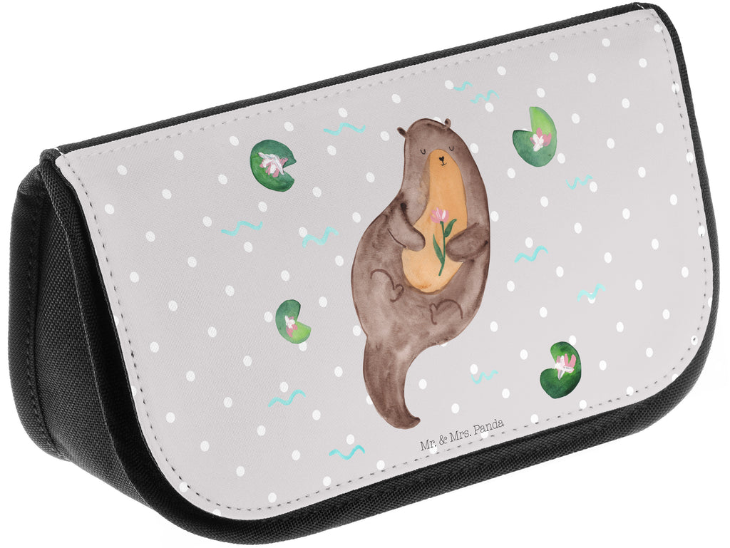 Kosmetiktasche Otter mit Seerose Kosmetikbeutel, Kulturtasche, Kulturbeutel, Schminktasche, Make-Up Tasche, Otter, Fischotter, Seeotter, Otter Seeotter See Otter
