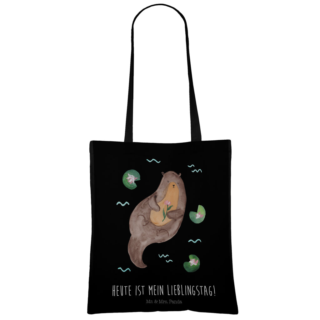 Tragetasche Otter mit Seerose Beuteltasche, Beutel, Einkaufstasche, Jutebeutel, Stoffbeutel, Otter, Fischotter, Seeotter, Otter Seeotter See Otter