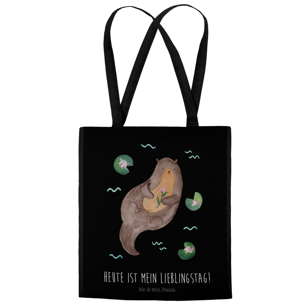 Tragetasche Otter mit Seerose Beuteltasche, Beutel, Einkaufstasche, Jutebeutel, Stoffbeutel, Otter, Fischotter, Seeotter, Otter Seeotter See Otter
