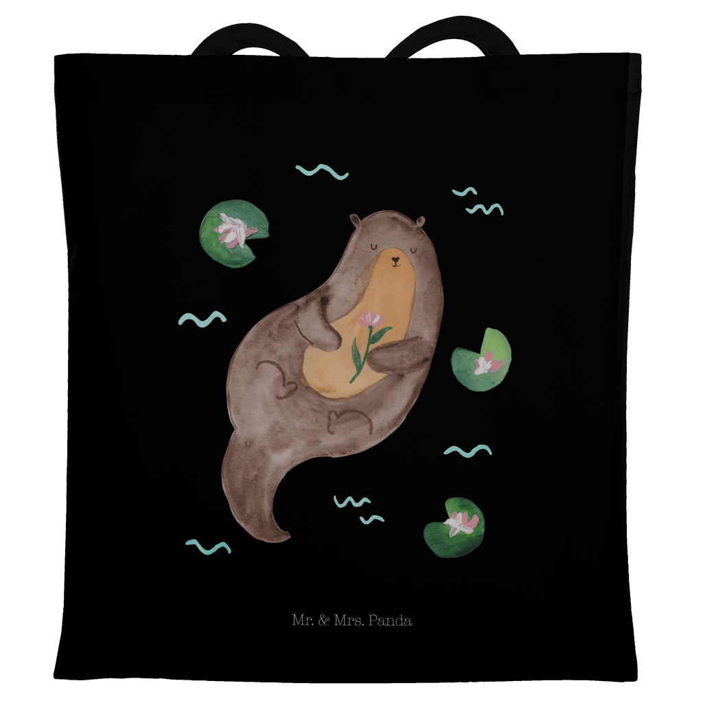 Tragetasche Otter mit Seerose Beuteltasche, Beutel, Einkaufstasche, Jutebeutel, Stoffbeutel, Otter, Fischotter, Seeotter, Otter Seeotter See Otter