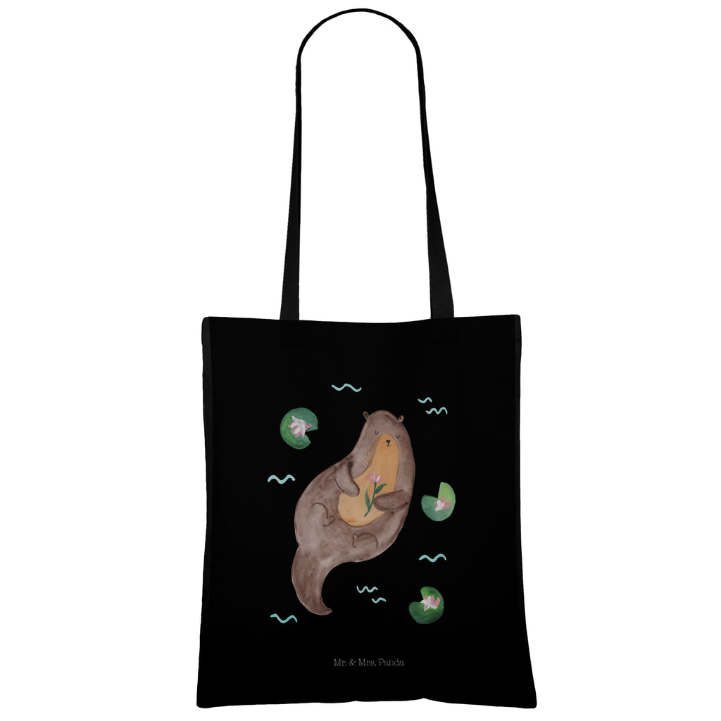 Tragetasche Otter mit Seerose Beuteltasche, Beutel, Einkaufstasche, Jutebeutel, Stoffbeutel, Otter, Fischotter, Seeotter, Otter Seeotter See Otter