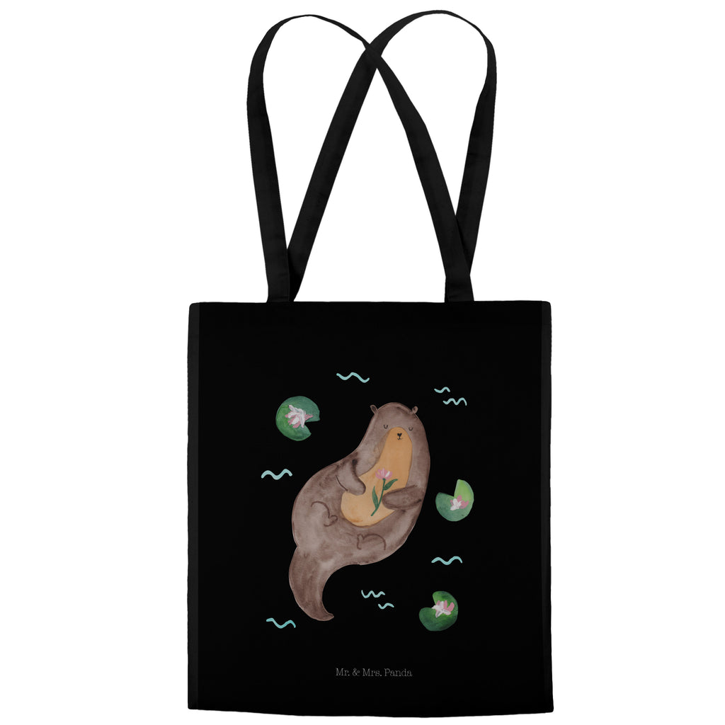 Tragetasche Otter mit Seerose Beuteltasche, Beutel, Einkaufstasche, Jutebeutel, Stoffbeutel, Otter, Fischotter, Seeotter, Otter Seeotter See Otter