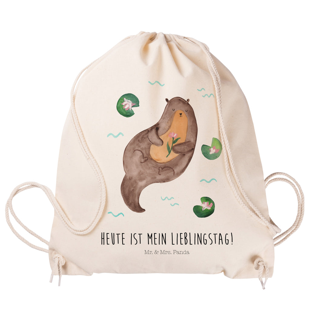 Sportbeutel Otter mit Seerose Turnbeutel, Beutel, Sporttasche, Tasche, Stoffbeutel, Otter, Fischotter, Seeotter, Otter Seeotter See Otter