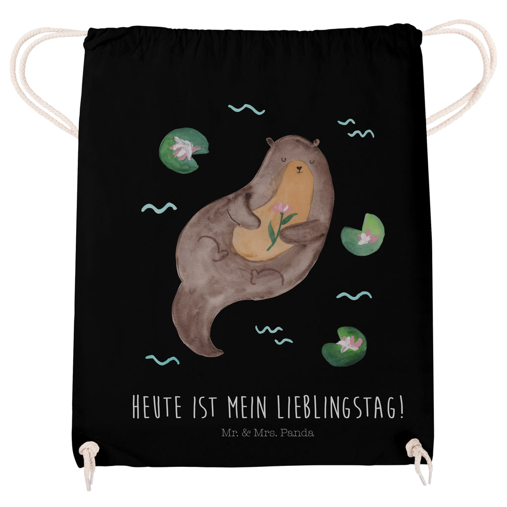 Sportbeutel Otter mit Seerose Turnbeutel, Beutel, Sporttasche, Tasche, Stoffbeutel, Otter, Fischotter, Seeotter, Otter Seeotter See Otter