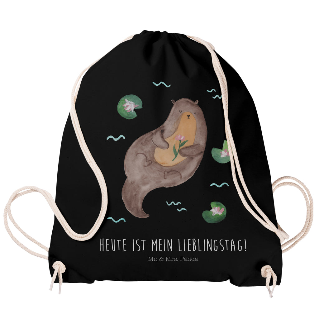 Sportbeutel Otter mit Seerose Turnbeutel, Beutel, Sporttasche, Tasche, Stoffbeutel, Otter, Fischotter, Seeotter, Otter Seeotter See Otter