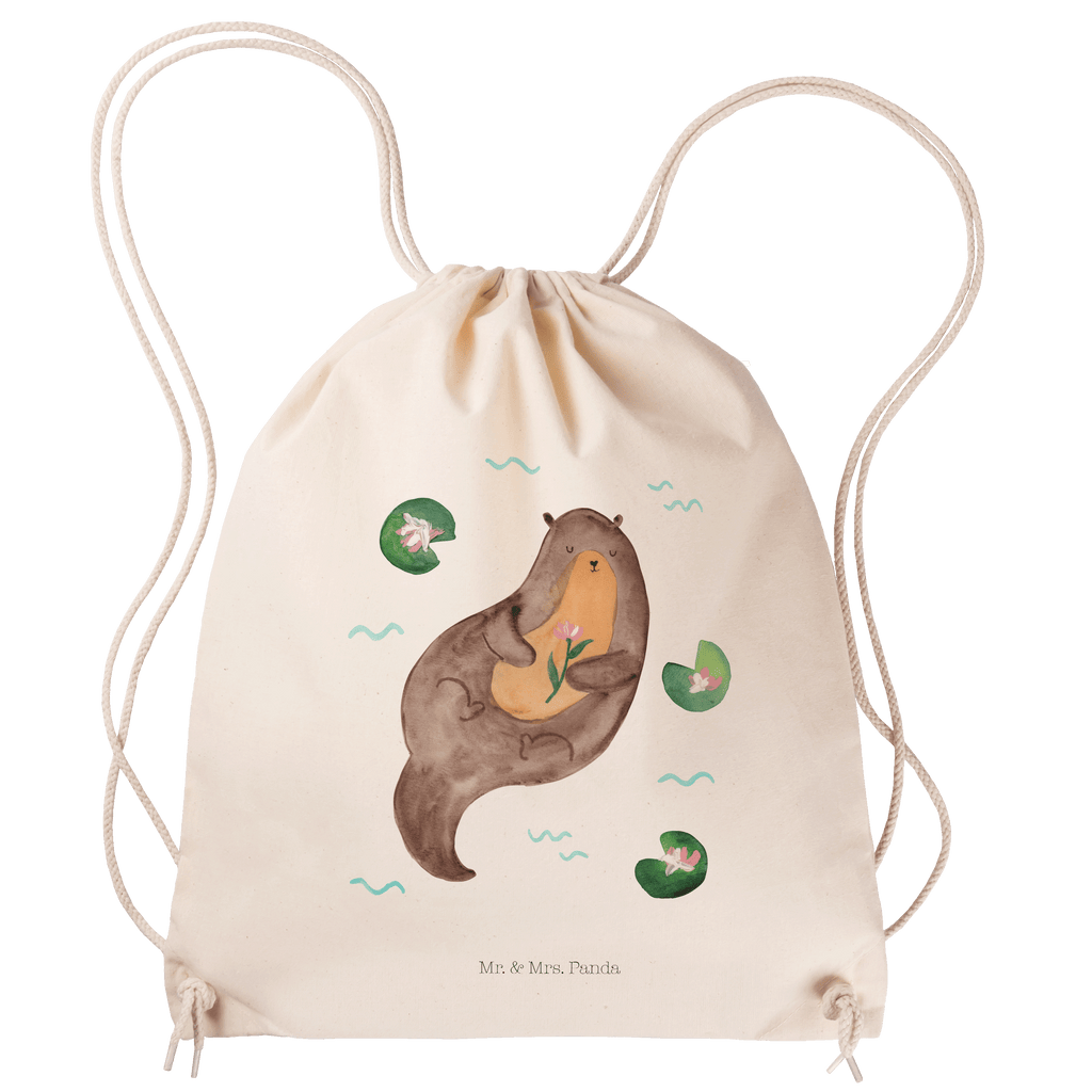 Sportbeutel Otter mit Seerose Turnbeutel, Beutel, Sporttasche, Tasche, Stoffbeutel, Otter, Fischotter, Seeotter, Otter Seeotter See Otter