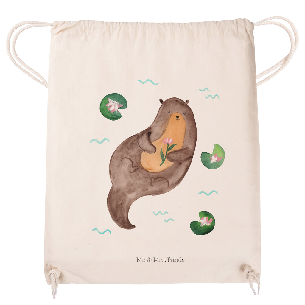 Sportbeutel Otter mit Seerose Turnbeutel, Beutel, Sporttasche, Tasche, Stoffbeutel, Otter, Fischotter, Seeotter, Otter Seeotter See Otter