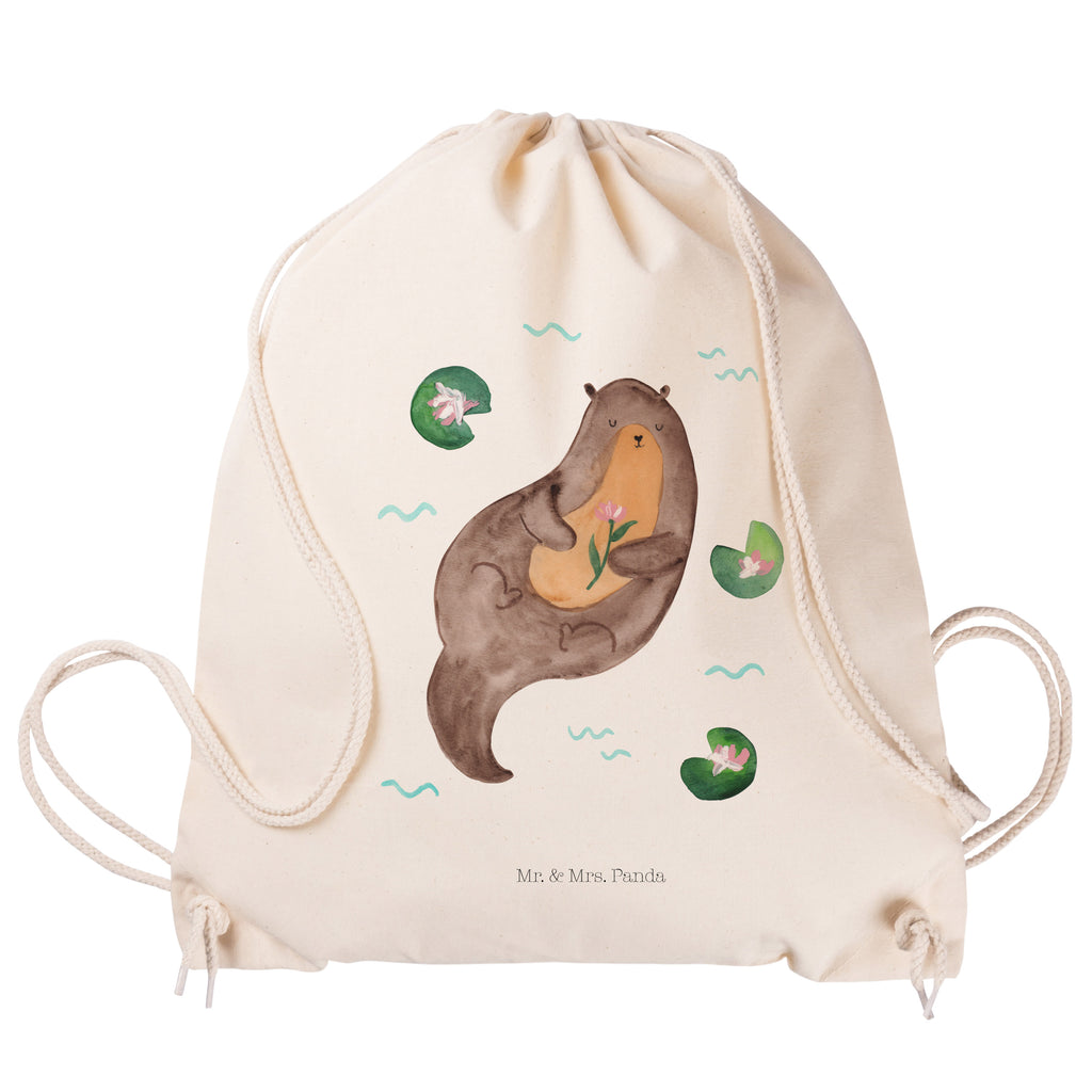 Sportbeutel Otter mit Seerose Turnbeutel, Beutel, Sporttasche, Tasche, Stoffbeutel, Otter, Fischotter, Seeotter, Otter Seeotter See Otter