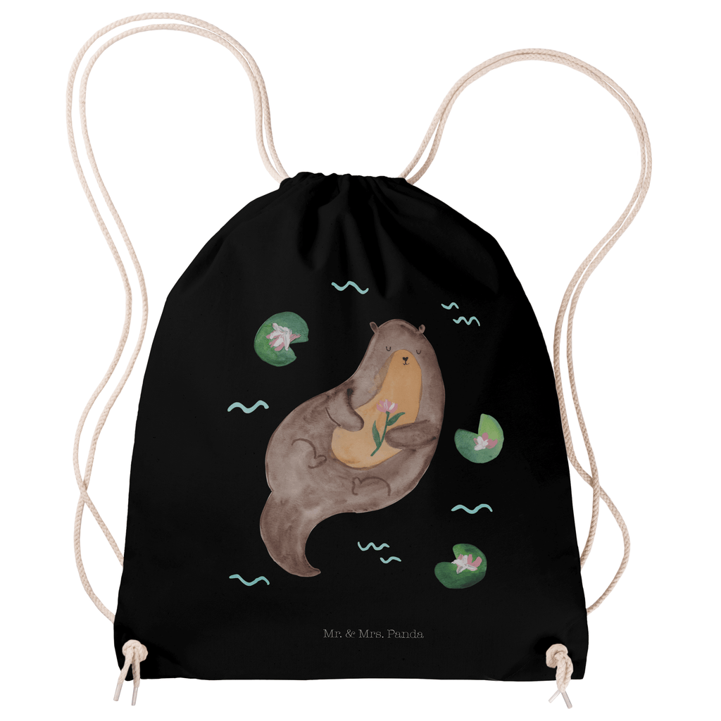 Sportbeutel Otter mit Seerose Turnbeutel, Beutel, Sporttasche, Tasche, Stoffbeutel, Otter, Fischotter, Seeotter, Otter Seeotter See Otter
