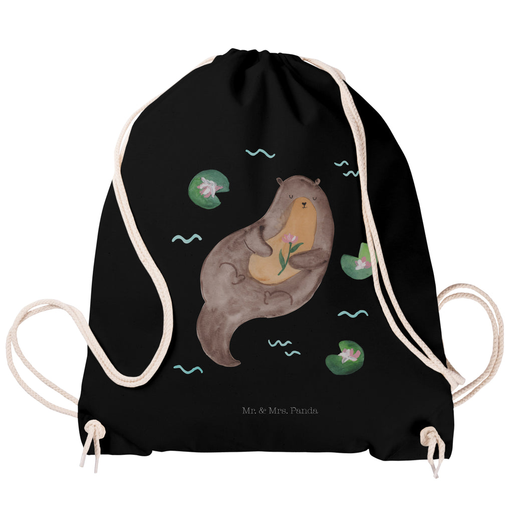 Sportbeutel Otter mit Seerose Turnbeutel, Beutel, Sporttasche, Tasche, Stoffbeutel, Otter, Fischotter, Seeotter, Otter Seeotter See Otter