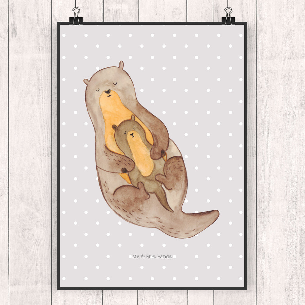 Poster Otter mit Kind Poster, Wandposter, Bild, Wanddeko, Küchenposter, Kinderposter, Wanddeko Bild, Raumdekoration, Wanddekoration, Handgemaltes Poster, Mr. & Mrs. Panda Poster, Designposter, Kunstdruck, Posterdruck, Otter, Fischotter, Seeotter, Otter Seeotter See Otter