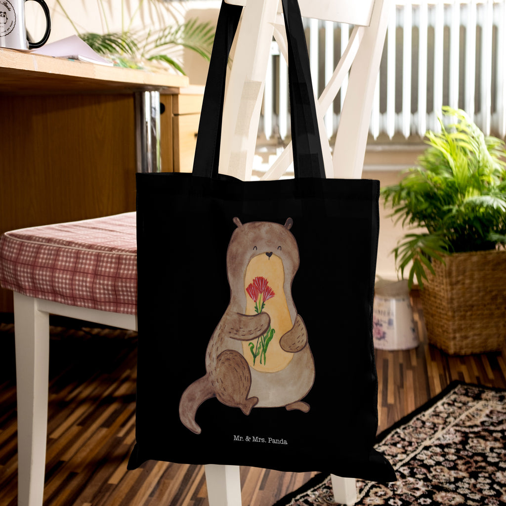 Tragetasche Otter Blumenstrauß Beuteltasche, Beutel, Einkaufstasche, Jutebeutel, Stoffbeutel, Otter, Fischotter, Seeotter, Otter Seeotter See Otter