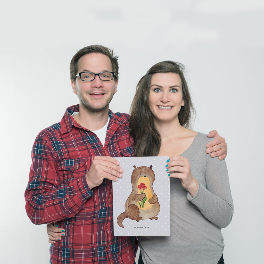 Poster Otter Blumenstrauß Poster, Wandposter, Bild, Wanddeko, Küchenposter, Kinderposter, Wanddeko Bild, Raumdekoration, Wanddekoration, Handgemaltes Poster, Mr. & Mrs. Panda Poster, Designposter, Kunstdruck, Posterdruck, Otter, Fischotter, Seeotter, Otter Seeotter See Otter
