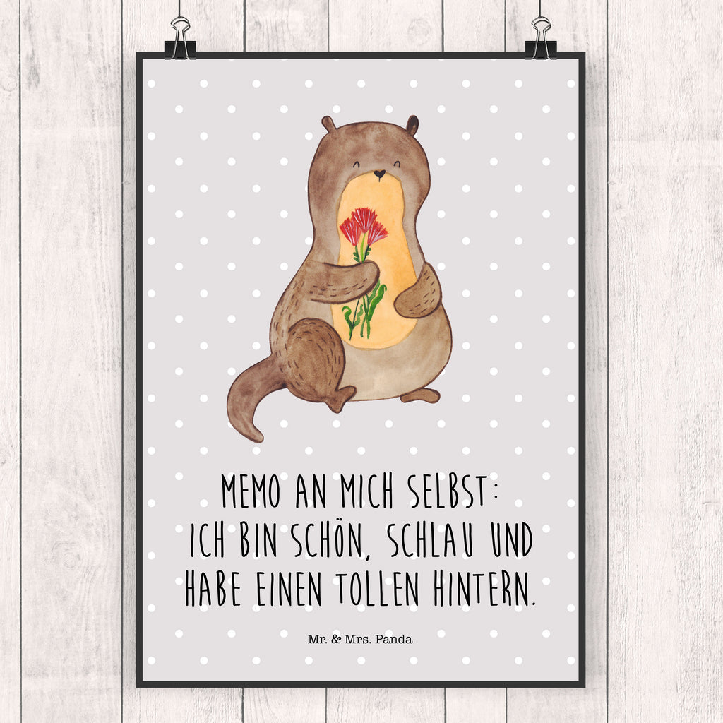 Poster Otter Blumenstrauß Poster, Wandposter, Bild, Wanddeko, Küchenposter, Kinderposter, Wanddeko Bild, Raumdekoration, Wanddekoration, Handgemaltes Poster, Mr. & Mrs. Panda Poster, Designposter, Kunstdruck, Posterdruck, Otter, Fischotter, Seeotter, Otter Seeotter See Otter
