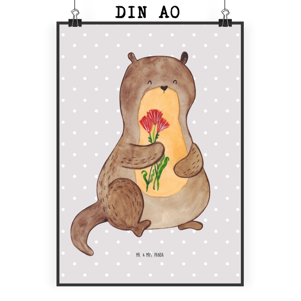 Poster Otter Blumenstrauß Poster, Wandposter, Bild, Wanddeko, Küchenposter, Kinderposter, Wanddeko Bild, Raumdekoration, Wanddekoration, Handgemaltes Poster, Mr. & Mrs. Panda Poster, Designposter, Kunstdruck, Posterdruck, Otter, Fischotter, Seeotter, Otter Seeotter See Otter