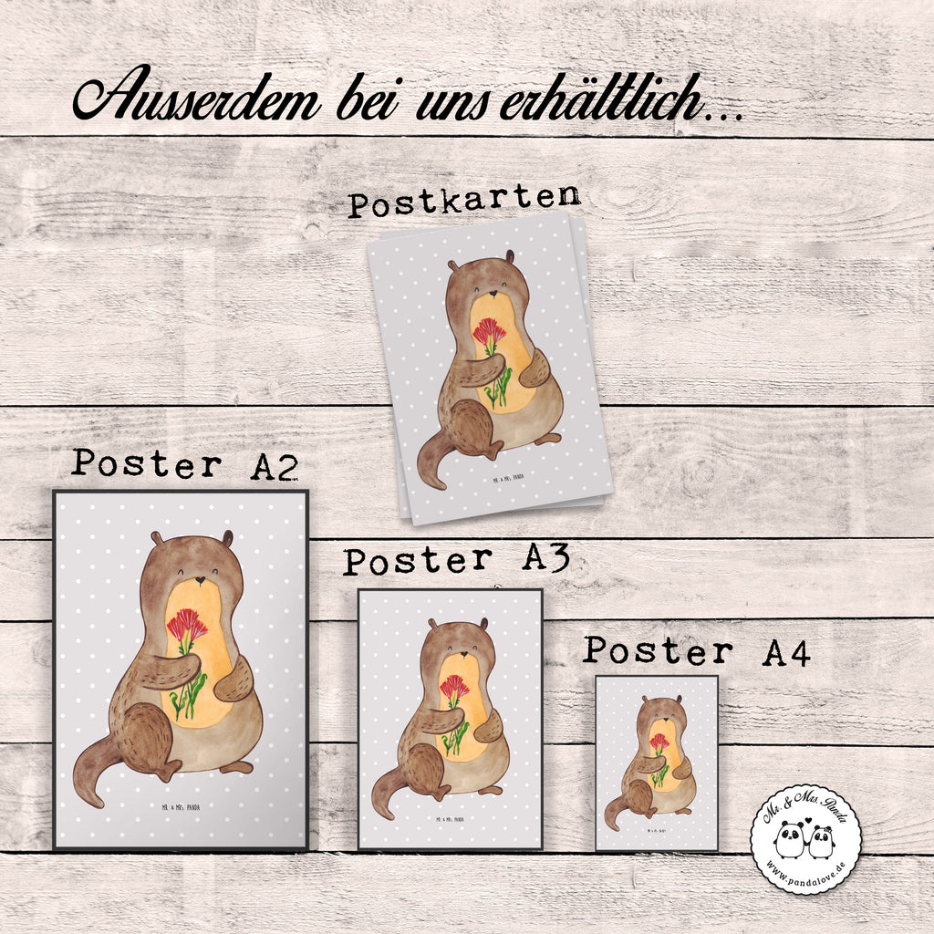 Poster Otter Blumenstrauß Poster, Wandposter, Bild, Wanddeko, Küchenposter, Kinderposter, Wanddeko Bild, Raumdekoration, Wanddekoration, Handgemaltes Poster, Mr. & Mrs. Panda Poster, Designposter, Kunstdruck, Posterdruck, Otter, Fischotter, Seeotter, Otter Seeotter See Otter