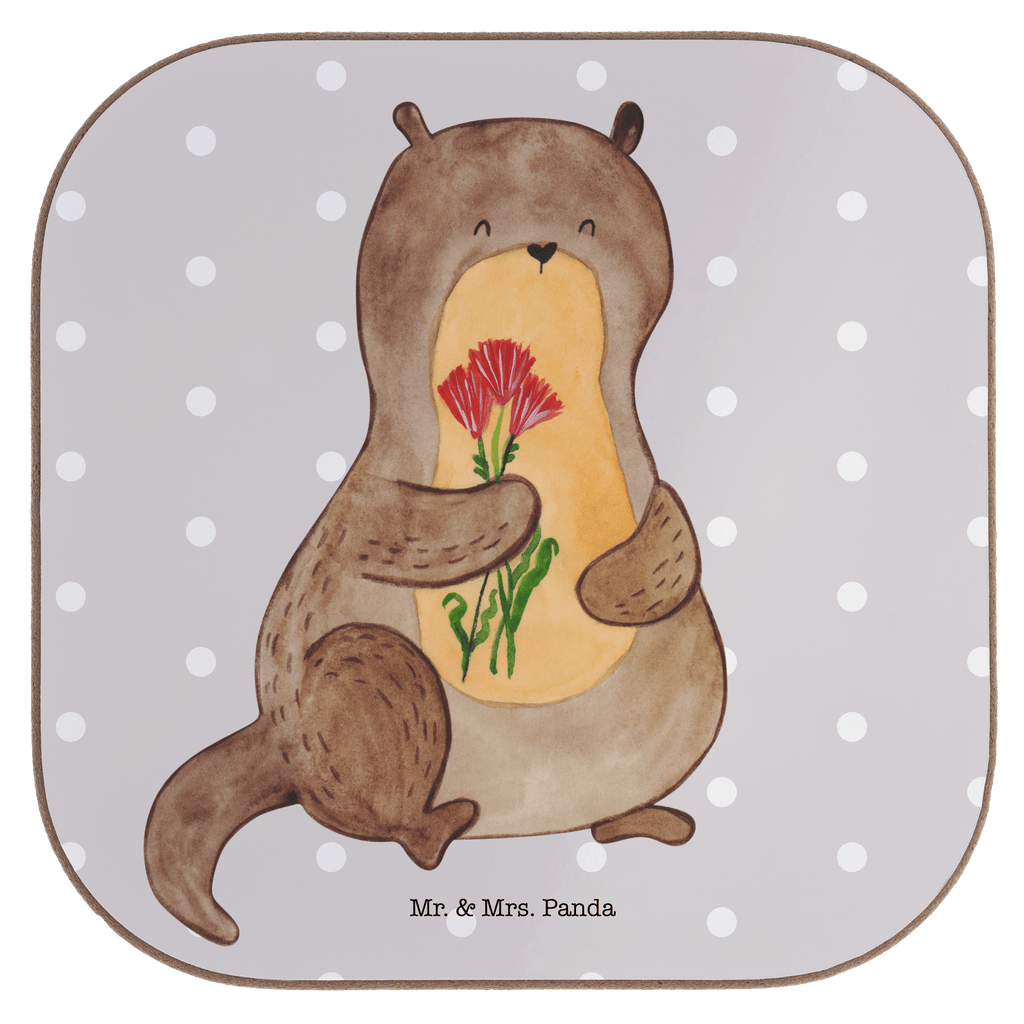 Quadratische Untersetzer Otter Blumenstrauß Bierdeckel, Glasuntersetzer, Untersetzer Gläser, Getränkeuntersetzer, Otter, Fischotter, Seeotter, Otter Seeotter See Otter