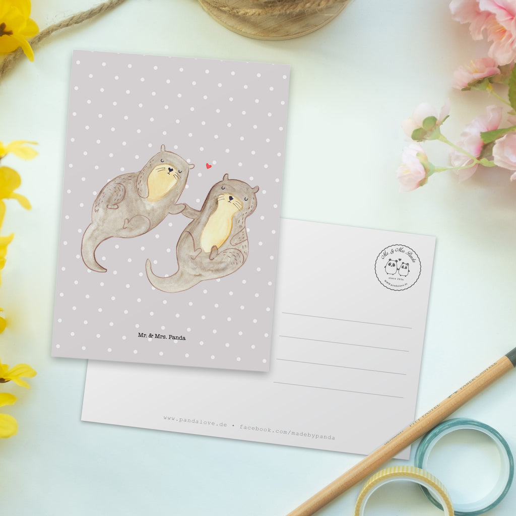 Postkarte Otter händchenhaltend Geschenkkarte, Grußkarte, Karte, Einladung, Ansichtskarte, Geburtstagskarte, Einladungskarte, Dankeskarte, Otter, Fischotter, Seeotter, Otter Seeotter See Otter