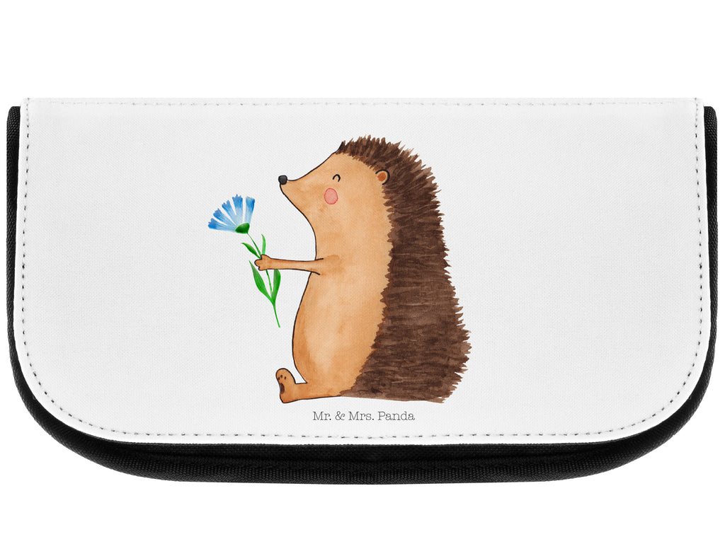 Kosmetiktasche Igel mit Blume Kosmetikbeutel, Kulturtasche, Kulturbeutel, Schminktasche, Make-Up Tasche, Tiermotive, Gute Laune, lustige Sprüche, Tiere, Igel, Gute Besserung, Genesungswünsche, Krankheit, Krankenhaus, krank, Besuch