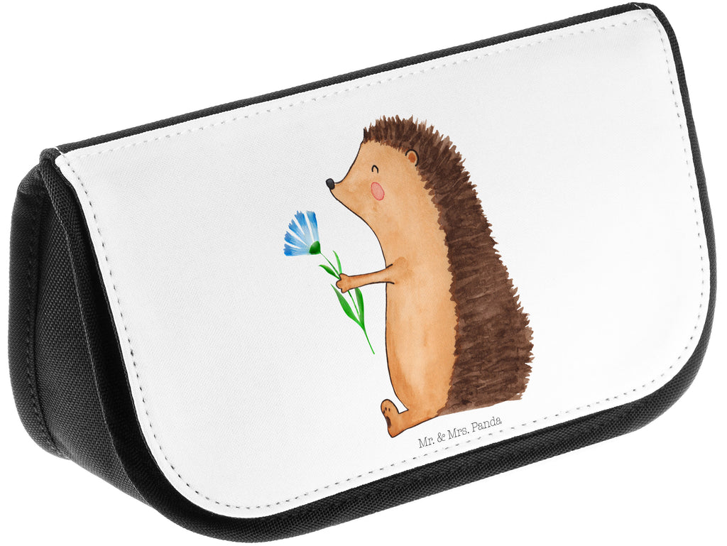 Kosmetiktasche Igel mit Blume Kosmetikbeutel, Kulturtasche, Kulturbeutel, Schminktasche, Make-Up Tasche, Tiermotive, Gute Laune, lustige Sprüche, Tiere, Igel, Gute Besserung, Genesungswünsche, Krankheit, Krankenhaus, krank, Besuch