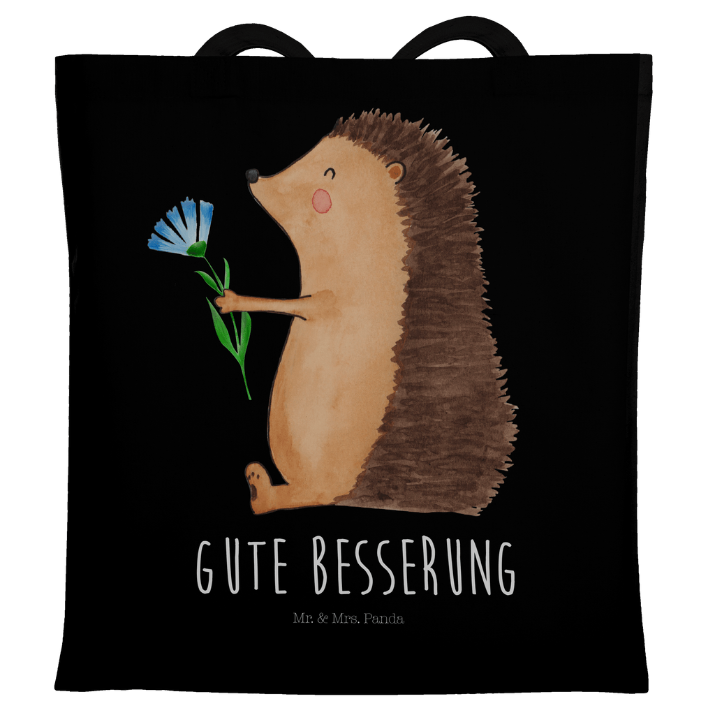 Tragetasche Igel mit Blume Beuteltasche, Beutel, Einkaufstasche, Jutebeutel, Stoffbeutel, Tiermotive, Gute Laune, lustige Sprüche, Tiere, Igel, Gute Besserung, Genesungswünsche, Krankheit, Krankenhaus, krank, Besuch