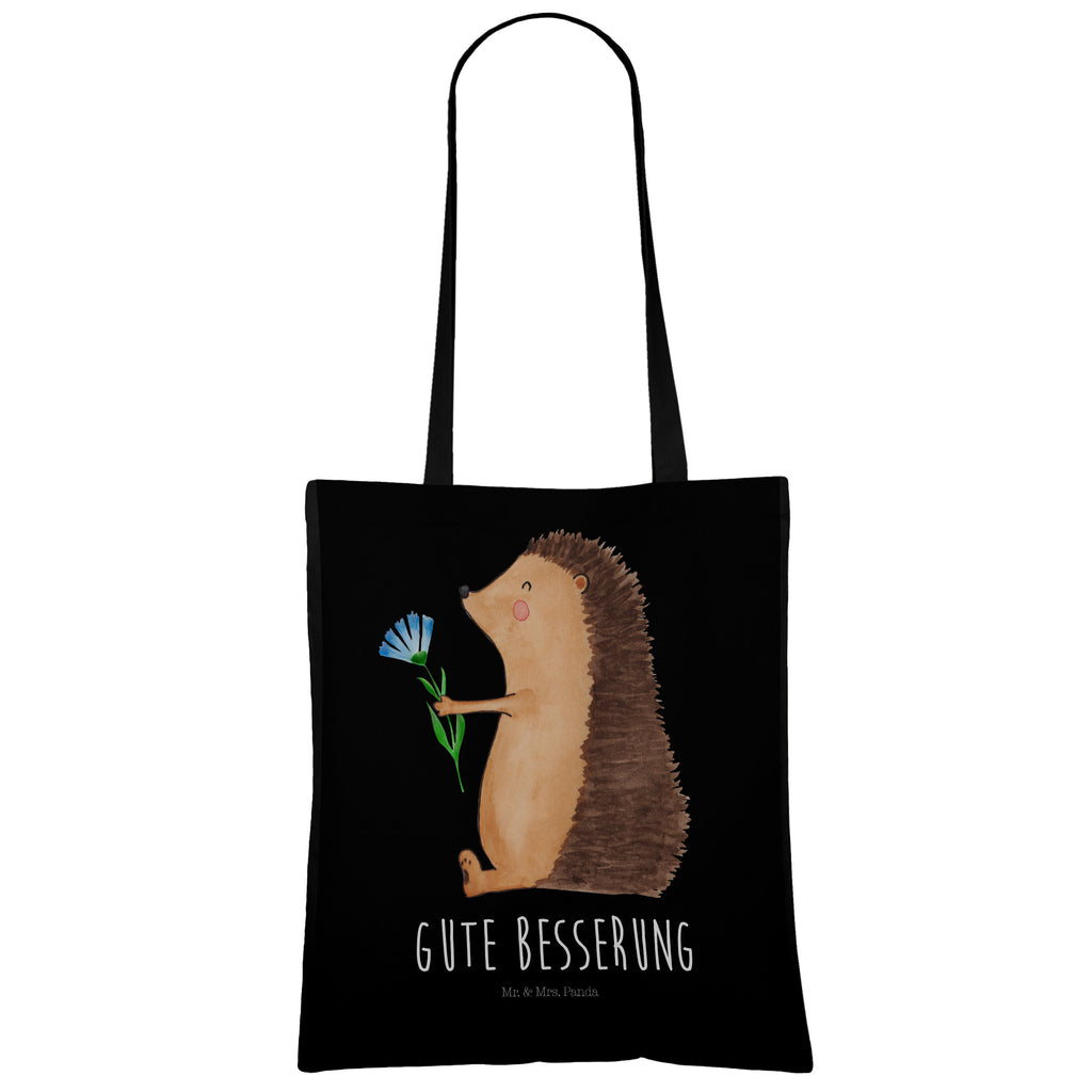 Tragetasche Igel mit Blume Beuteltasche, Beutel, Einkaufstasche, Jutebeutel, Stoffbeutel, Tiermotive, Gute Laune, lustige Sprüche, Tiere, Igel, Gute Besserung, Genesungswünsche, Krankheit, Krankenhaus, krank, Besuch