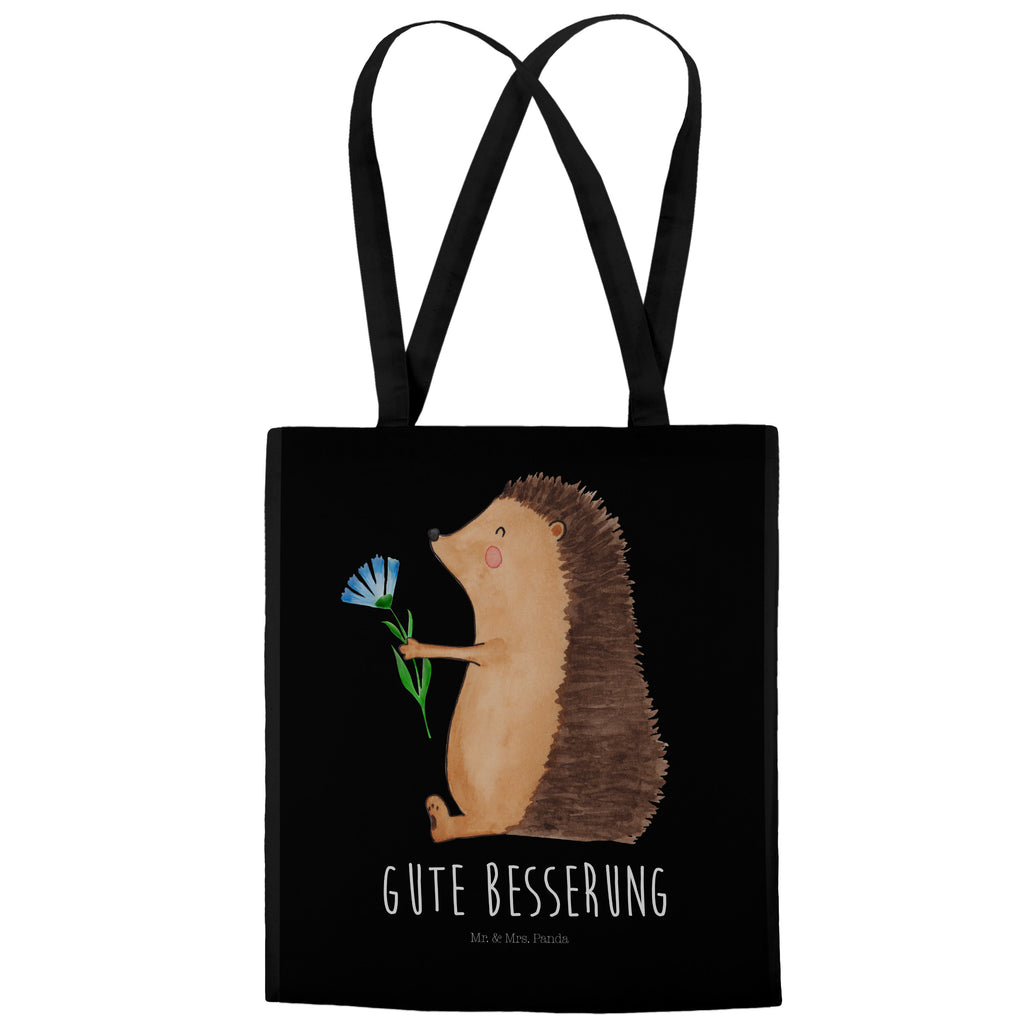 Tragetasche Igel mit Blume Beuteltasche, Beutel, Einkaufstasche, Jutebeutel, Stoffbeutel, Tiermotive, Gute Laune, lustige Sprüche, Tiere, Igel, Gute Besserung, Genesungswünsche, Krankheit, Krankenhaus, krank, Besuch