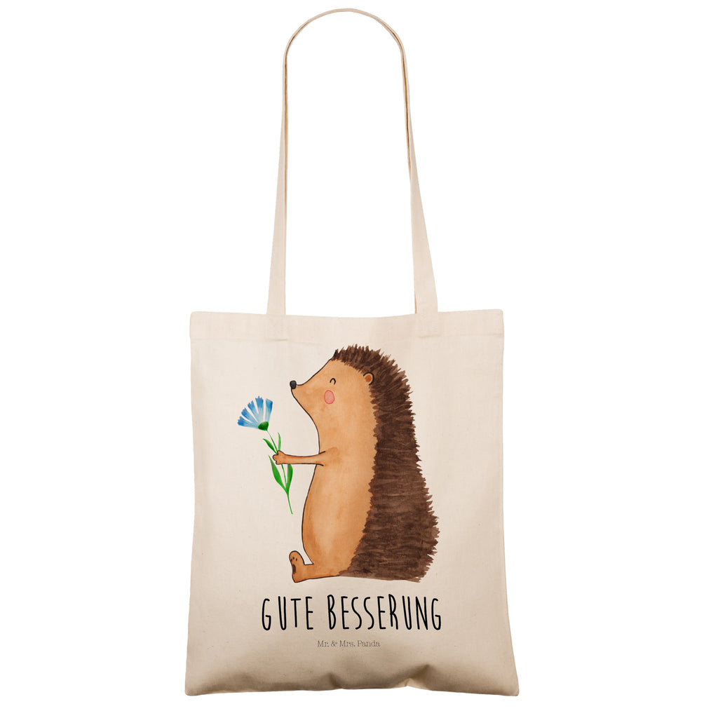 Tragetasche Igel mit Blume Beuteltasche, Beutel, Einkaufstasche, Jutebeutel, Stoffbeutel, Tiermotive, Gute Laune, lustige Sprüche, Tiere, Igel, Gute Besserung, Genesungswünsche, Krankheit, Krankenhaus, krank, Besuch