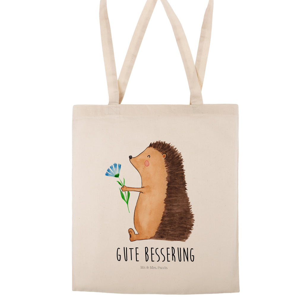 Tragetasche Igel mit Blume Beuteltasche, Beutel, Einkaufstasche, Jutebeutel, Stoffbeutel, Tiermotive, Gute Laune, lustige Sprüche, Tiere, Igel, Gute Besserung, Genesungswünsche, Krankheit, Krankenhaus, krank, Besuch