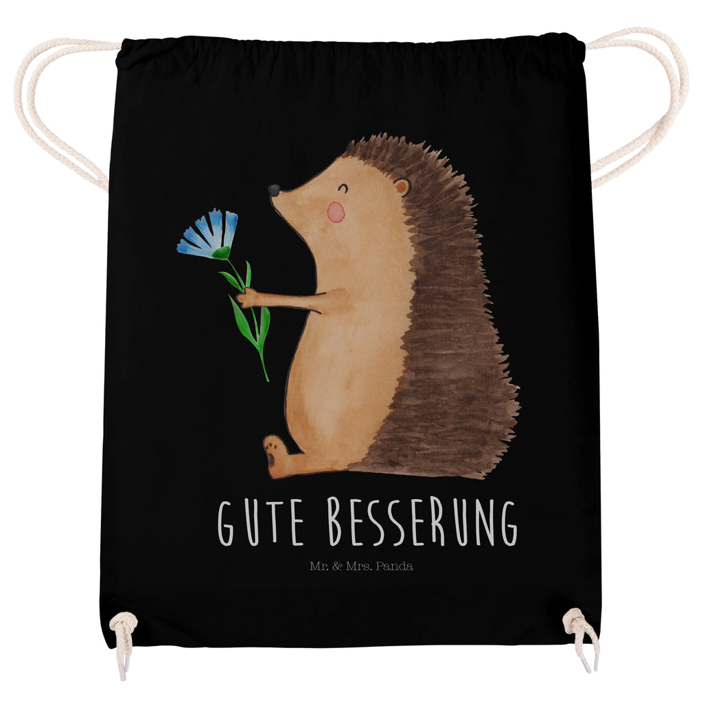 Sportbeutel Igel mit Blume Turnbeutel, Beutel, Sporttasche, Tasche, Stoffbeutel, Tiermotive, Gute Laune, lustige Sprüche, Tiere, Igel, Gute Besserung, Genesungswünsche, Krankheit, Krankenhaus, krank, Besuch