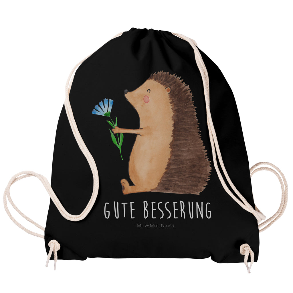 Sportbeutel Igel mit Blume Turnbeutel, Beutel, Sporttasche, Tasche, Stoffbeutel, Tiermotive, Gute Laune, lustige Sprüche, Tiere, Igel, Gute Besserung, Genesungswünsche, Krankheit, Krankenhaus, krank, Besuch