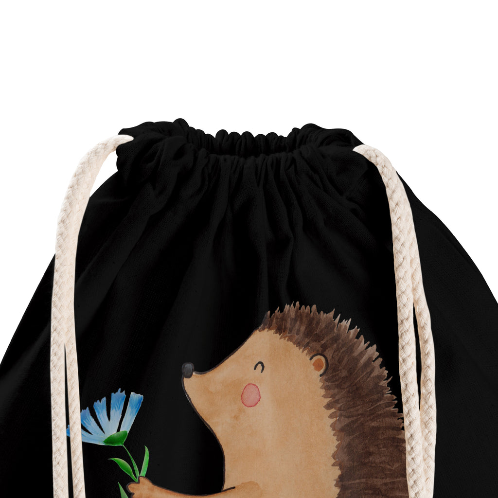 Sportbeutel Igel mit Blume Turnbeutel, Beutel, Sporttasche, Tasche, Stoffbeutel, Tiermotive, Gute Laune, lustige Sprüche, Tiere, Igel, Gute Besserung, Genesungswünsche, Krankheit, Krankenhaus, krank, Besuch
