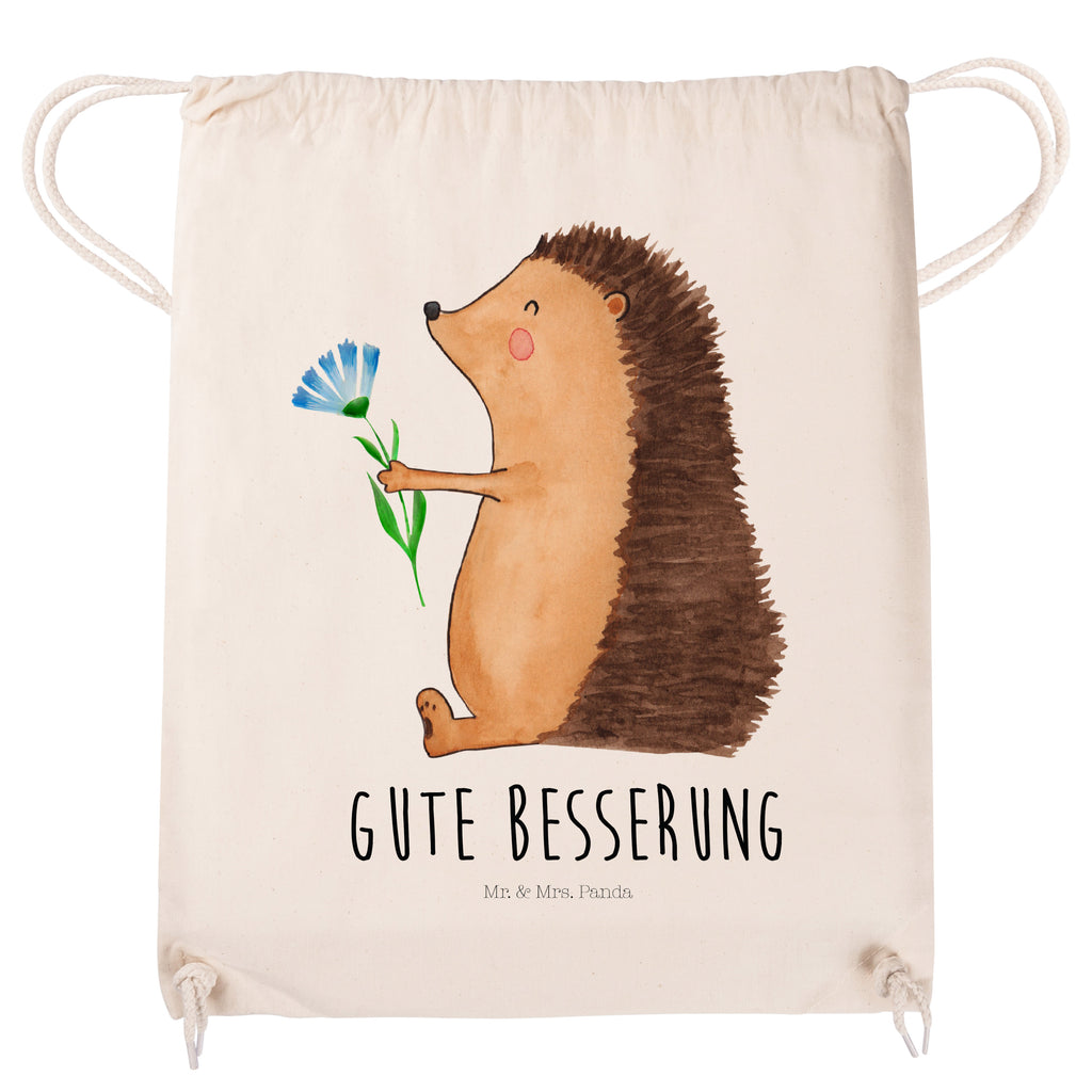 Sportbeutel Igel mit Blume Turnbeutel, Beutel, Sporttasche, Tasche, Stoffbeutel, Tiermotive, Gute Laune, lustige Sprüche, Tiere, Igel, Gute Besserung, Genesungswünsche, Krankheit, Krankenhaus, krank, Besuch