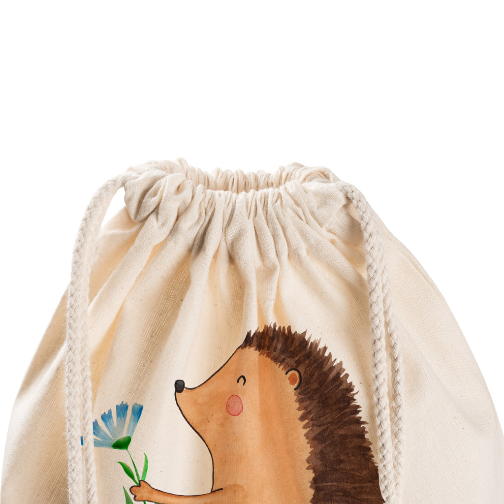 Sportbeutel Igel mit Blume Turnbeutel, Beutel, Sporttasche, Tasche, Stoffbeutel, Tiermotive, Gute Laune, lustige Sprüche, Tiere, Igel, Gute Besserung, Genesungswünsche, Krankheit, Krankenhaus, krank, Besuch