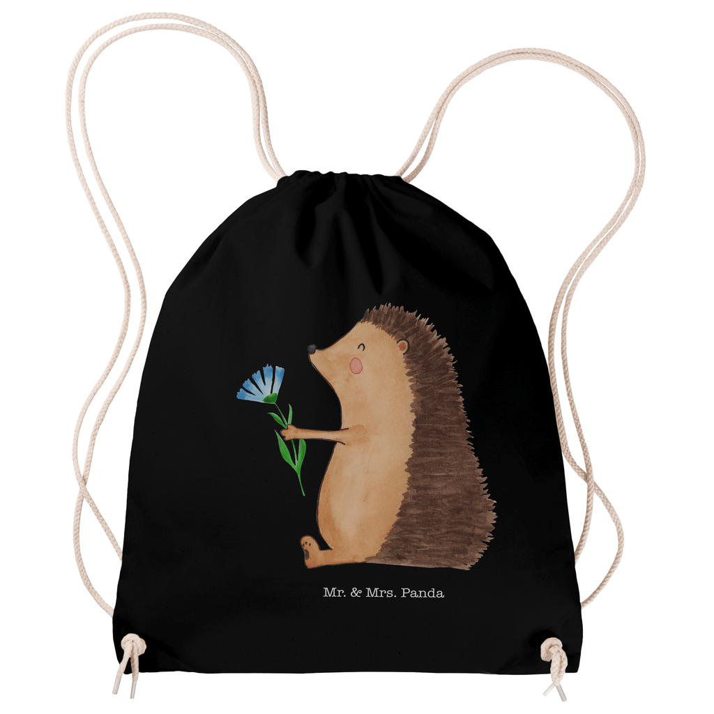 Sportbeutel Igel mit Blume Turnbeutel, Beutel, Sporttasche, Tasche, Stoffbeutel, Tiermotive, Gute Laune, lustige Sprüche, Tiere, Igel, Gute Besserung, Genesungswünsche, Krankheit, Krankenhaus, krank, Besuch