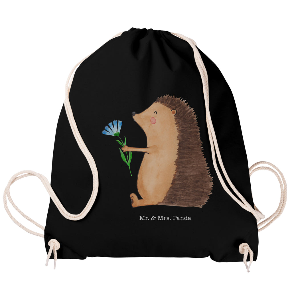 Sportbeutel Igel mit Blume Turnbeutel, Beutel, Sporttasche, Tasche, Stoffbeutel, Tiermotive, Gute Laune, lustige Sprüche, Tiere, Igel, Gute Besserung, Genesungswünsche, Krankheit, Krankenhaus, krank, Besuch