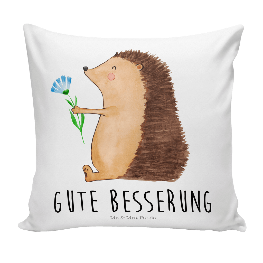 40x40 Kissen Igel mit Blume Kissenhülle, Kopfkissen, Sofakissen, Dekokissen, Motivkissen, Tiermotive, Gute Laune, lustige Sprüche, Tiere, Igel, Gute Besserung, Genesungswünsche, Krankheit, Krankenhaus, krank, Besuch