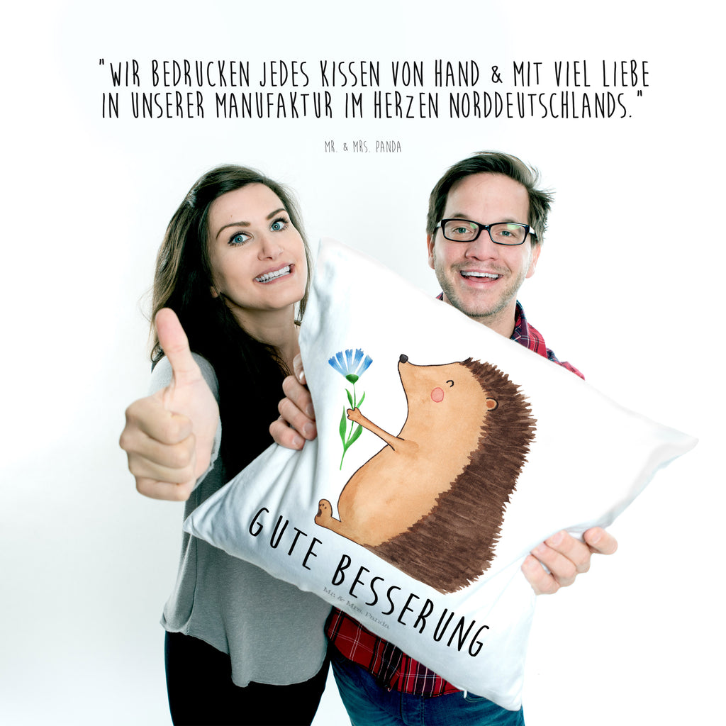 40x40 Kissen Igel mit Blume Kissenhülle, Kopfkissen, Sofakissen, Dekokissen, Motivkissen, Tiermotive, Gute Laune, lustige Sprüche, Tiere, Igel, Gute Besserung, Genesungswünsche, Krankheit, Krankenhaus, krank, Besuch