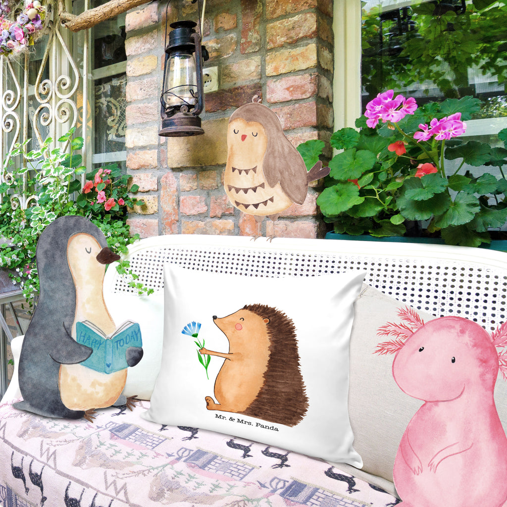 40x40 Kissen Igel mit Blume Kissenhülle, Kopfkissen, Sofakissen, Dekokissen, Motivkissen, Tiermotive, Gute Laune, lustige Sprüche, Tiere, Igel, Gute Besserung, Genesungswünsche, Krankheit, Krankenhaus, krank, Besuch