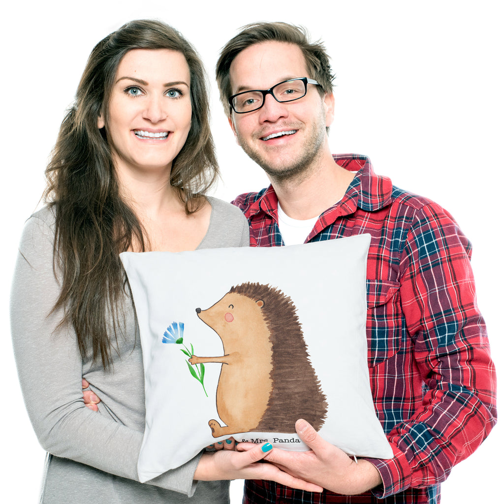 40x40 Kissen Igel mit Blume Kissenhülle, Kopfkissen, Sofakissen, Dekokissen, Motivkissen, Tiermotive, Gute Laune, lustige Sprüche, Tiere, Igel, Gute Besserung, Genesungswünsche, Krankheit, Krankenhaus, krank, Besuch