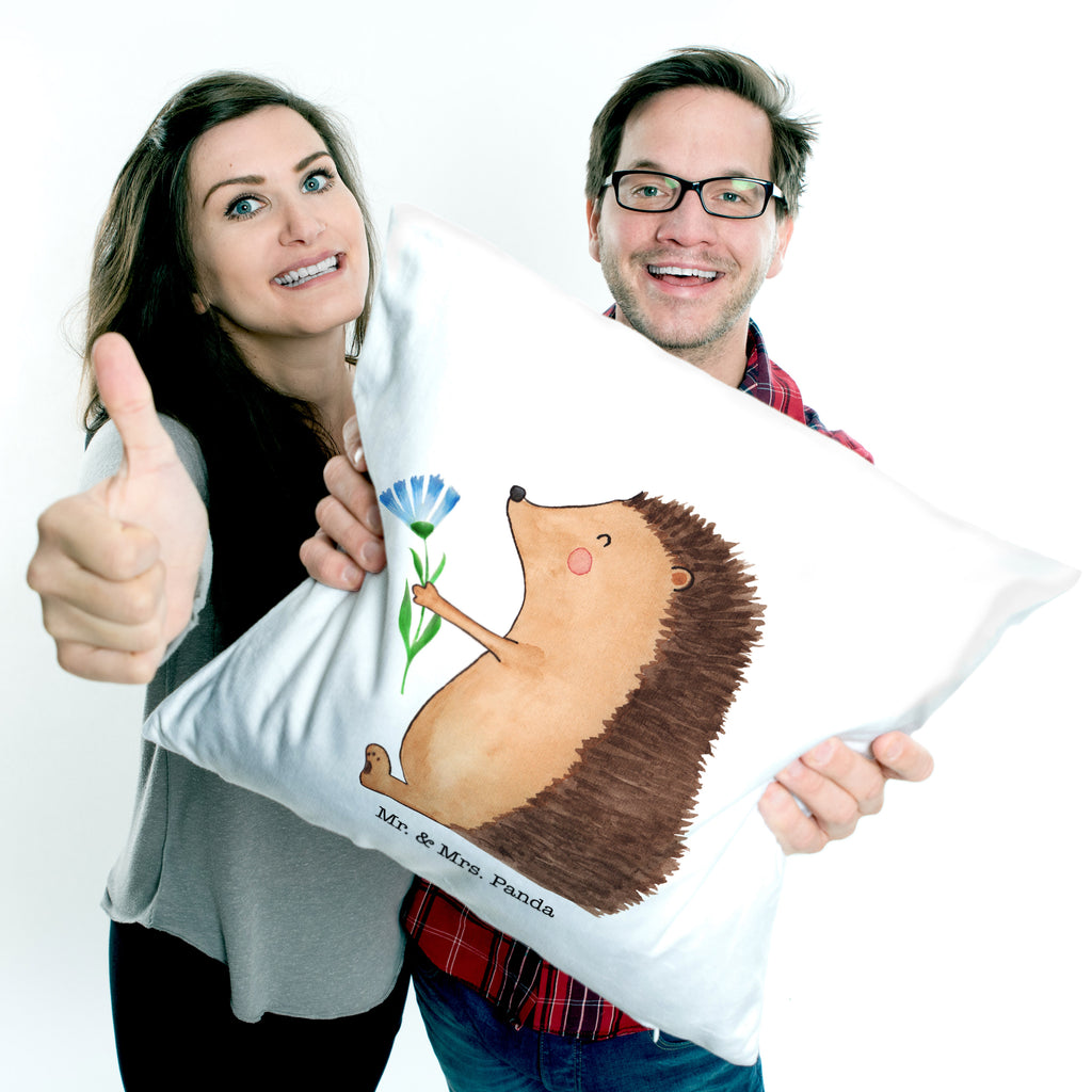 40x40 Kissen Igel mit Blume Kissenhülle, Kopfkissen, Sofakissen, Dekokissen, Motivkissen, Tiermotive, Gute Laune, lustige Sprüche, Tiere, Igel, Gute Besserung, Genesungswünsche, Krankheit, Krankenhaus, krank, Besuch