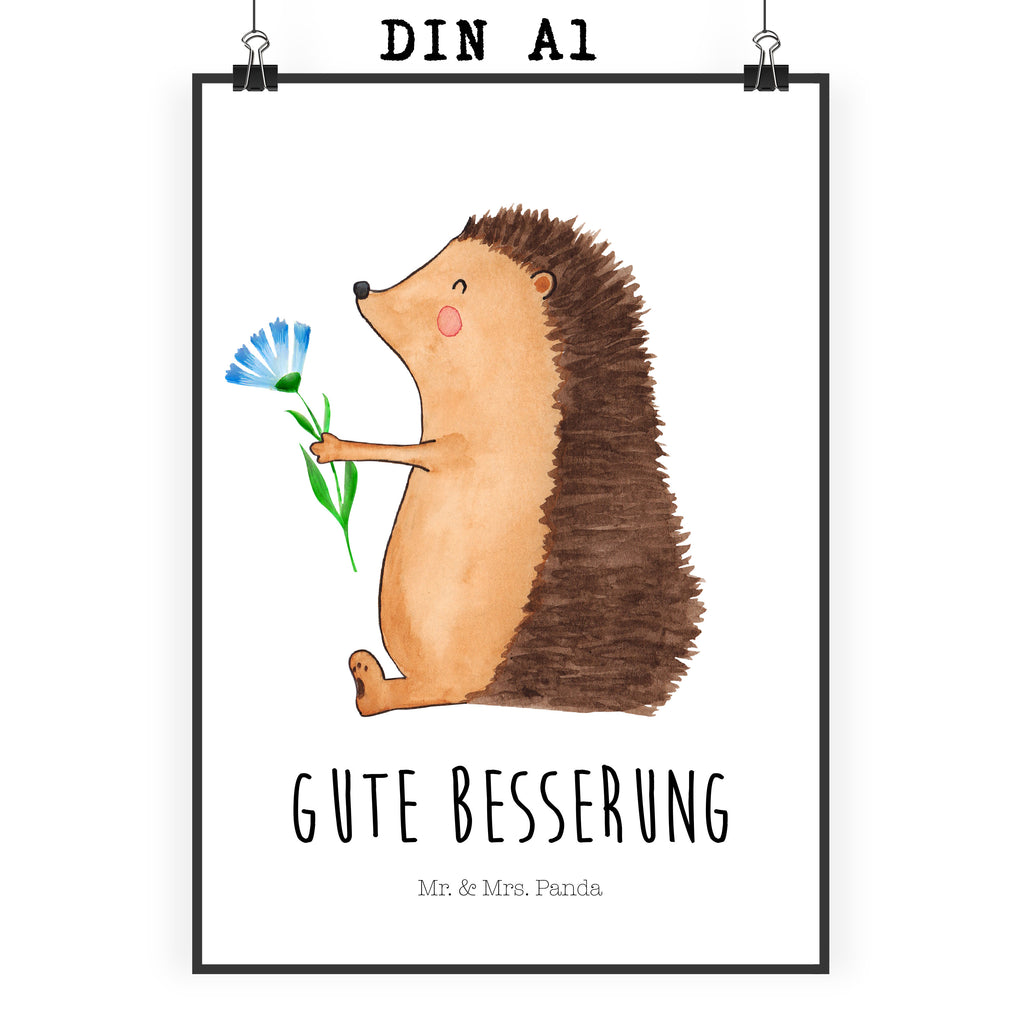 Poster Igel mit Blume Poster, Wandposter, Bild, Wanddeko, Küchenposter, Kinderposter, Wanddeko Bild, Raumdekoration, Wanddekoration, Handgemaltes Poster, Mr. & Mrs. Panda Poster, Designposter, Kunstdruck, Posterdruck, Tiermotive, Gute Laune, lustige Sprüche, Tiere, Igel, Gute Besserung, Genesungswünsche, Krankheit, Krankenhaus, krank, Besuch