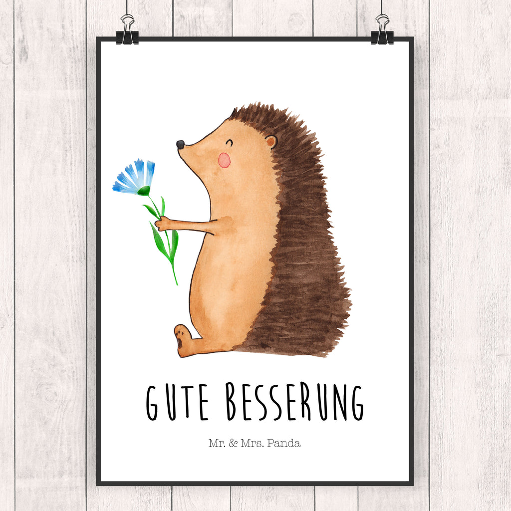 Poster Igel mit Blume Poster, Wandposter, Bild, Wanddeko, Küchenposter, Kinderposter, Wanddeko Bild, Raumdekoration, Wanddekoration, Handgemaltes Poster, Mr. & Mrs. Panda Poster, Designposter, Kunstdruck, Posterdruck, Tiermotive, Gute Laune, lustige Sprüche, Tiere, Igel, Gute Besserung, Genesungswünsche, Krankheit, Krankenhaus, krank, Besuch