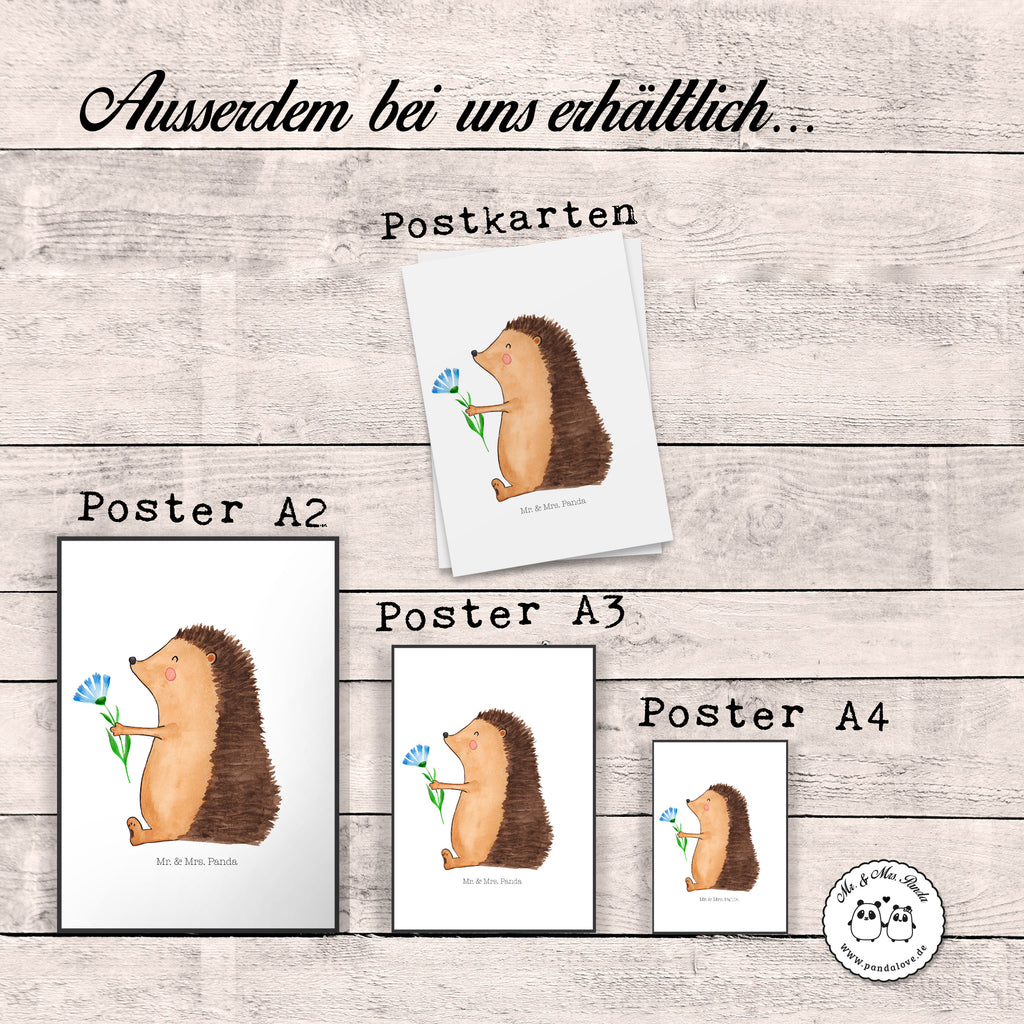 Poster Igel mit Blume Poster, Wandposter, Bild, Wanddeko, Küchenposter, Kinderposter, Wanddeko Bild, Raumdekoration, Wanddekoration, Handgemaltes Poster, Mr. & Mrs. Panda Poster, Designposter, Kunstdruck, Posterdruck, Tiermotive, Gute Laune, lustige Sprüche, Tiere, Igel, Gute Besserung, Genesungswünsche, Krankheit, Krankenhaus, krank, Besuch