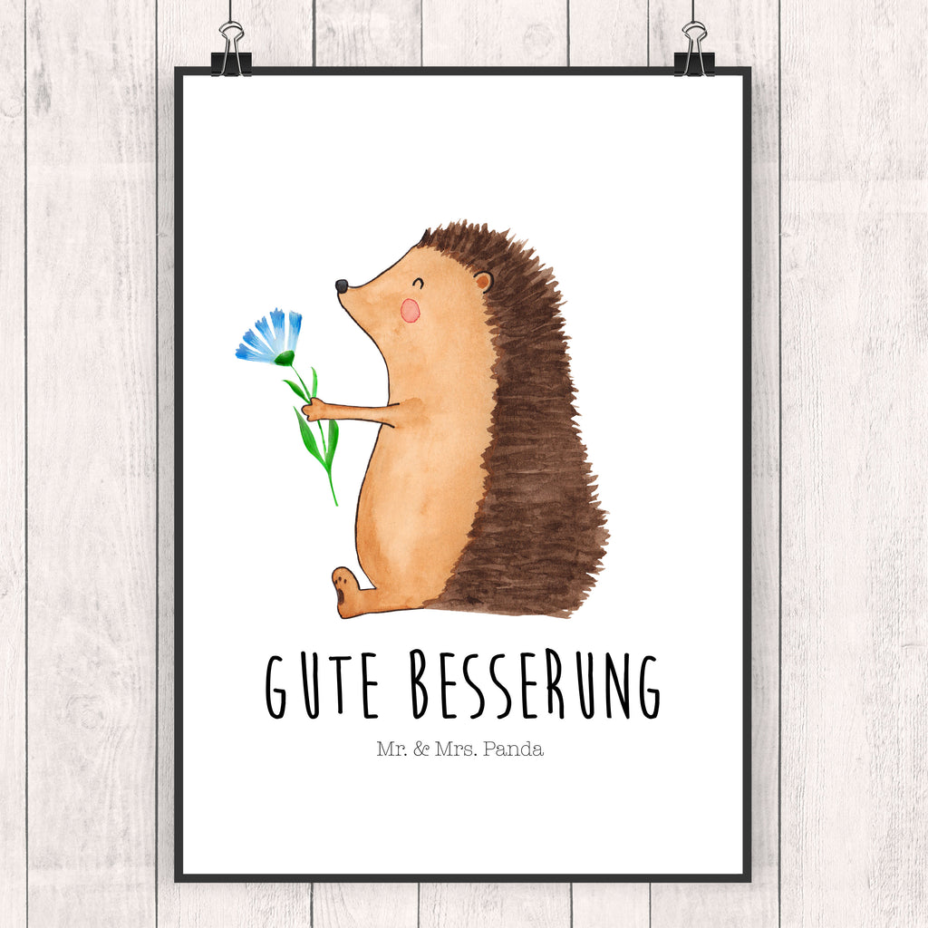 Poster Igel mit Blume Poster, Wandposter, Bild, Wanddeko, Küchenposter, Kinderposter, Wanddeko Bild, Raumdekoration, Wanddekoration, Handgemaltes Poster, Mr. & Mrs. Panda Poster, Designposter, Kunstdruck, Posterdruck, Tiermotive, Gute Laune, lustige Sprüche, Tiere, Igel, Gute Besserung, Genesungswünsche, Krankheit, Krankenhaus, krank, Besuch